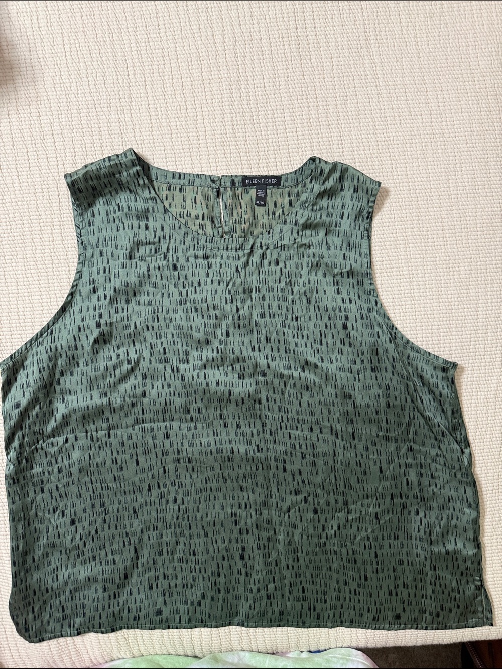 Eileen Fisher Silk & Organic Cotton Blend Green Sleeveless Printed Top